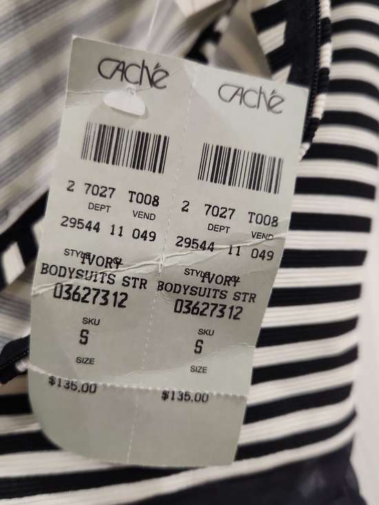 Cache Tops - Cache Bodysuits 90s Striped Bodysuit in Black & White Size Small NWT Deadstock
